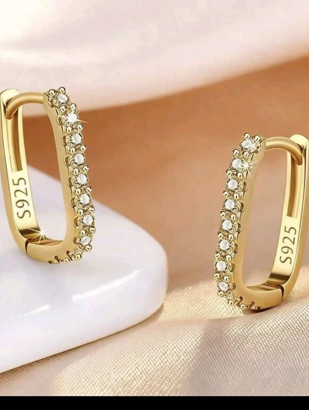 Gold Pavé Hoop Earrings S925 Sterling Silver